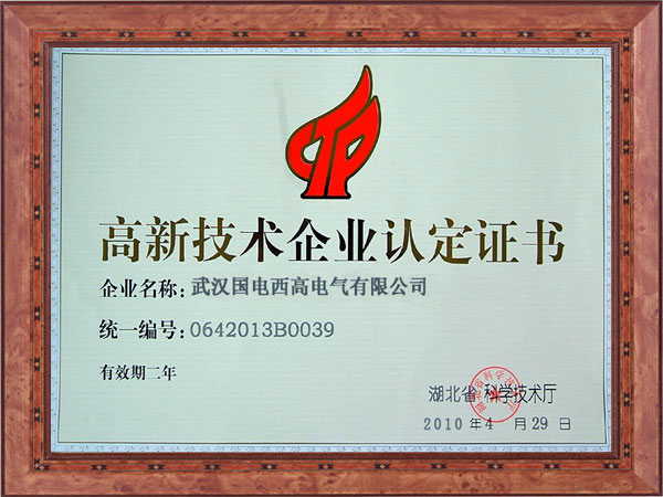 高新技術(shù)企業(yè)認(rèn)定證書(shū)
